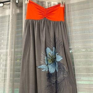 Maxi dress with blue flower and palm trees